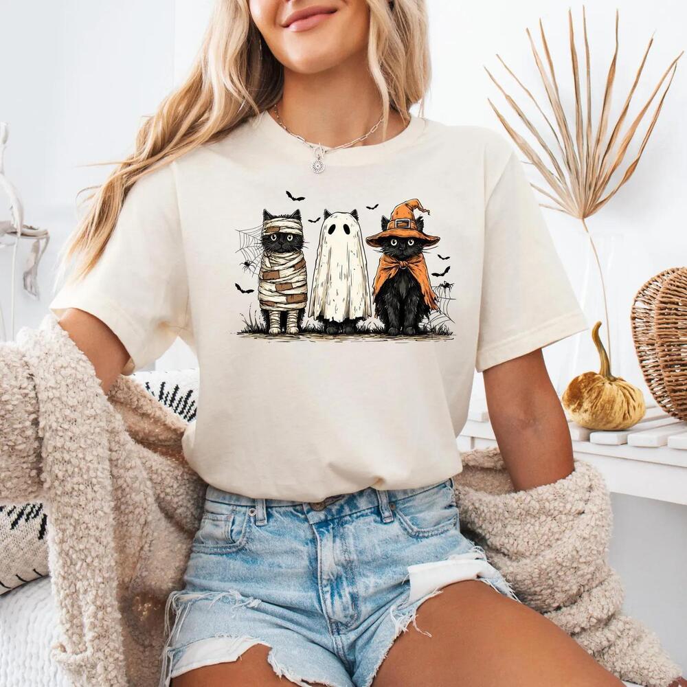 Black Cat Halloween Pumpkin Shirt, Funny Ghost Cat , Spooky